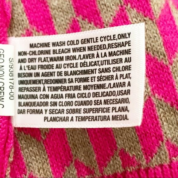 Old Navy Cardigan Sweater Fuchsia Tan Geo Print Crew Neck Button Front Small NEW - Picture 13 of 16